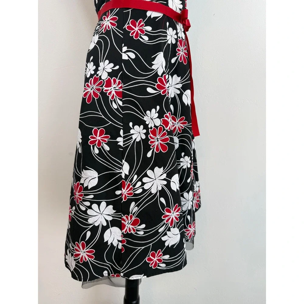 Rampage‎ Floral Halter Dress Red White Y2K Rockabilly Pinup Retro Tulle Sz 3 XS